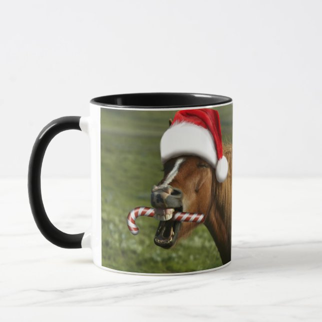 Mug Funny Christmas horse with Santa a smiling (Gauche)