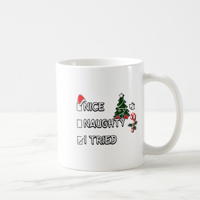 Mug Funny Christmas Pajama Lights Nice Naughty I Tried (Droite)