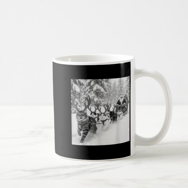 Mug Funny Christmas Santa Sleigh Cats Reindeer Selfie  (Droite)