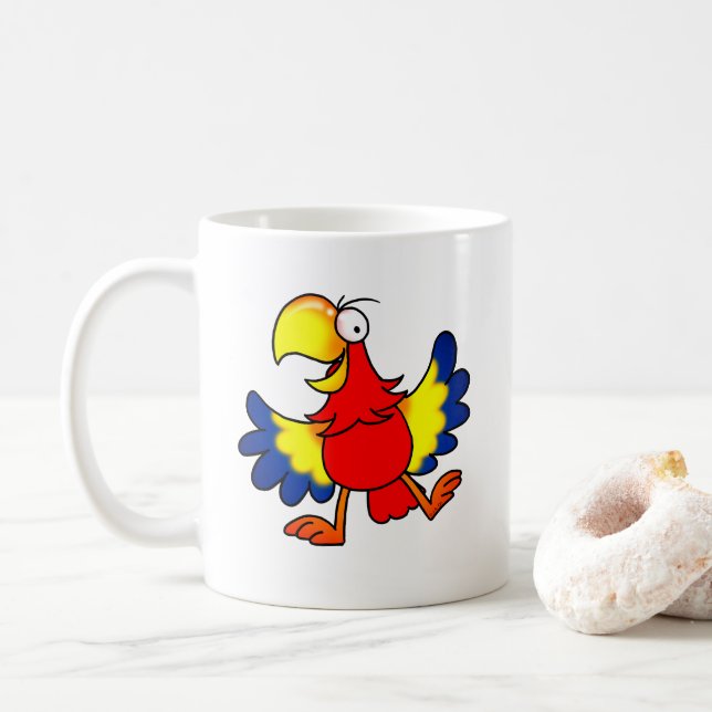Mug Funny Colorful Cartoon Parrot Bird (Avec donut)