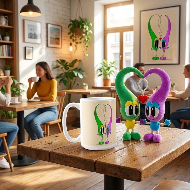 Mug Funny, Colorful, Cute, Cartoon Valentine Heart (Wow! Such a cool mug! It's sure to bring a smile to anyone who receives it! Dolls are AI but cool!)