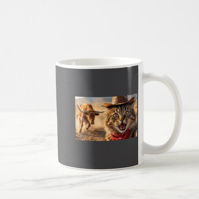 Mug Funny Cowboy Cat Selfie With Charging Bull Western (Droite)