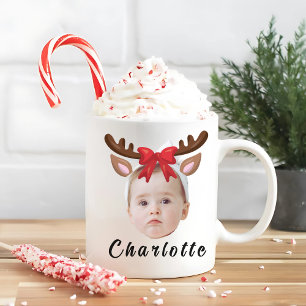 Mug Funny Custom Baby Visage photo Reindeer de Noël