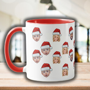 Mug Funny Custom Face 3 Photos Père Noël Casquette Xsm