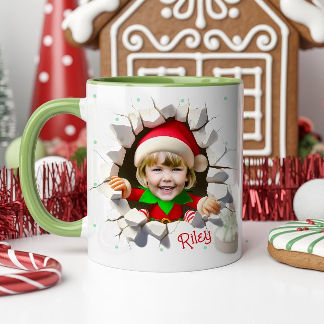 Mug Funny Custom Kids Face Photo Christmas Elf Name (Funny Custom Kids Face Photo cute Elf Personalized Name Christmas Hot Chocolate Holiday Mug Gift)