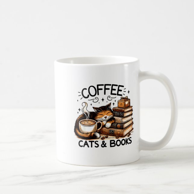Mug Funny Cute Coffee Cats Books Lover Women Men Kids  (Droite)