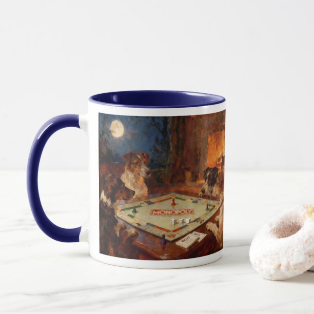 Mug Funny Cute Dogs Playing A Board Game Coffee   (Avec donut)