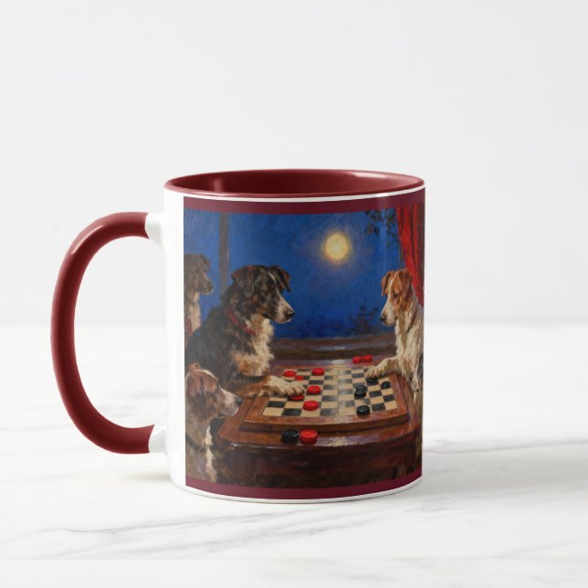 Mug Funny Cute Dogs Playing Checkers Gift Coffee (Gauche)