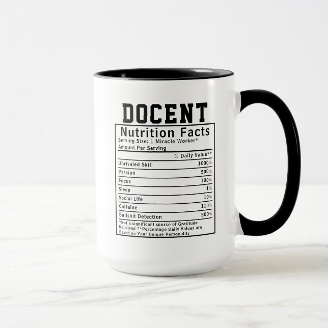 Mug Funny Docent Nutrition Facts Tour Educator Gift (Droite)
