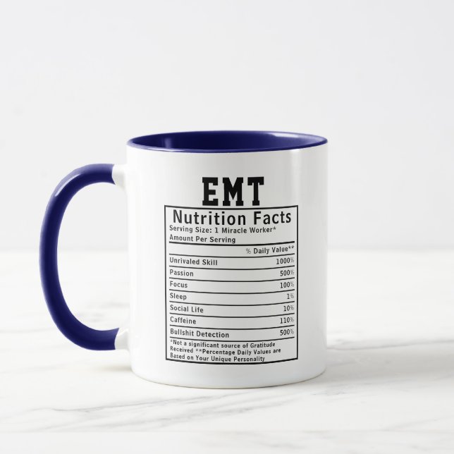Mug Funny EMT Nutrition Facts Paramedics Emergency (Gauche)