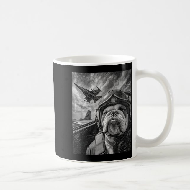 Mug Funny English Bulldog Selfie Fighter Jet Lot Aviat (Droite)