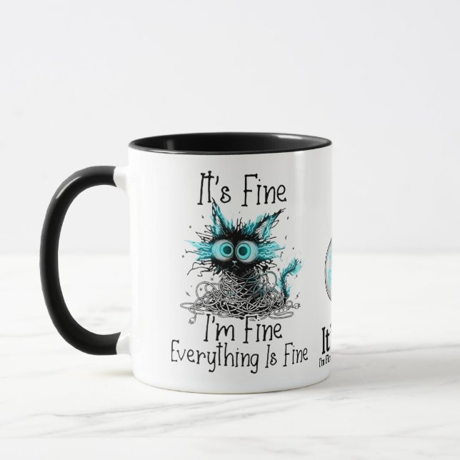 Mug Funny Frazzled Cat Everything Is Fine Office Coffe (Gauche)
