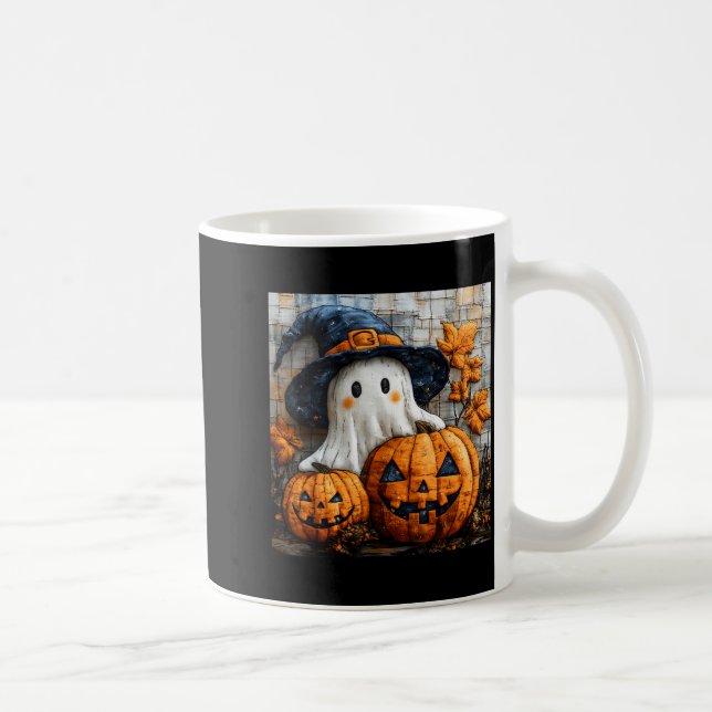 Mug Funny Ghost Pumpkin Cute Halloween Patchwork Art  (Droite)
