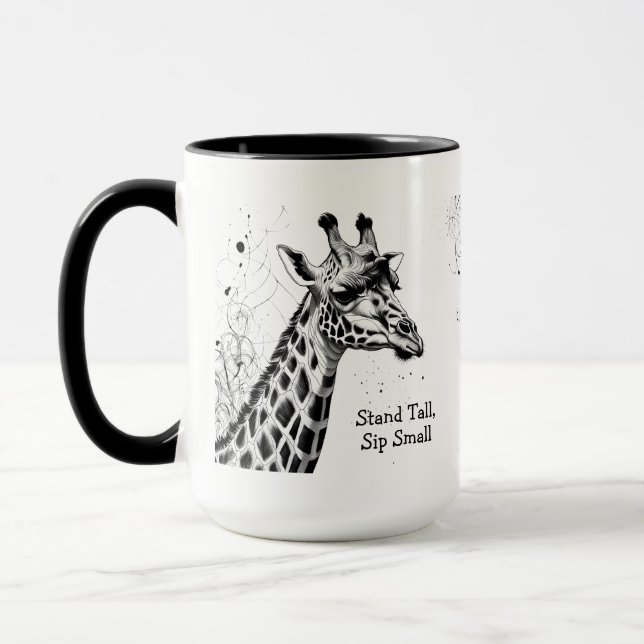 Mug Funny Giraffe Noir Blanc Encre Personnalisée (Gauche)