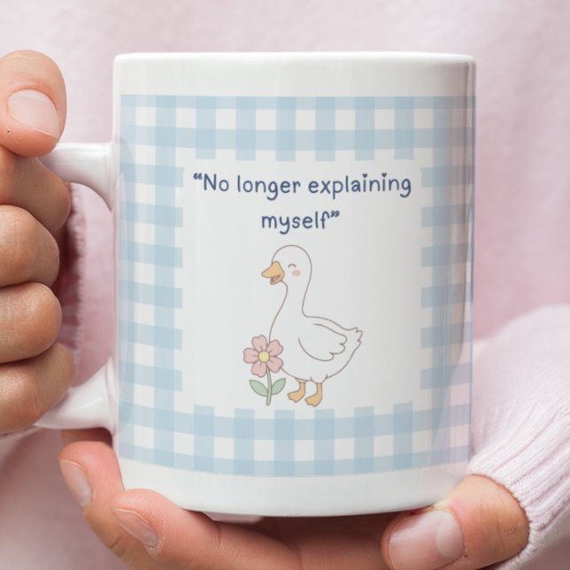 Mug Funny Goose with Blue Gingham Charm ("No longer explaining myself" funny goose mug)