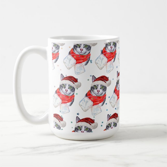 Mug Funny Gray and White Tabby Cat Christmas (Gauche)