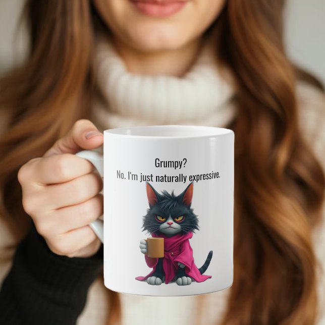 Mug Funny Grumpy cat dans un Robe et café Black Cat (Funny Cat Mug-Grumpy cat-Cat in a Robe and Coffee-Black Cat Coffee Mug )