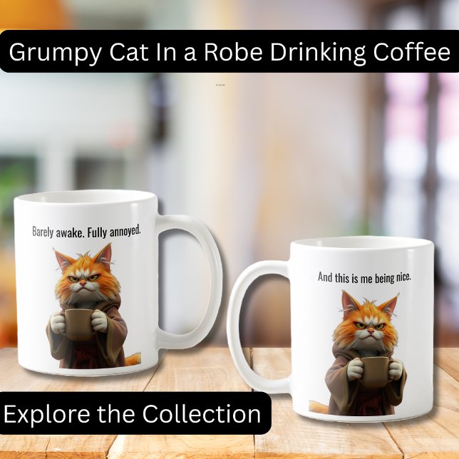 Mug Funny Grumpy cat dans un Robe et café Orange Cat (Funny Grumpy Cat in a Robe with Coffee.  Perfect gifts, Cat lovers, Coffee Lovers)
