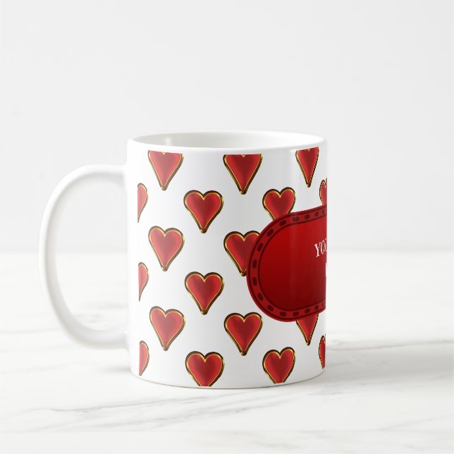 Mug Funny Heart Pattern gold red + your backgr. & (Gauche)