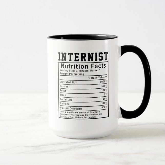 Mug Funny Internist Nutrition Facts personnel médical (Droite)