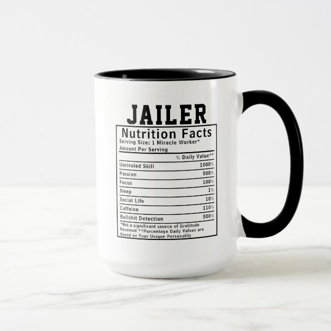 Mug Funny Jailer Nutrition Facts Prison Staff Gift (Droite)