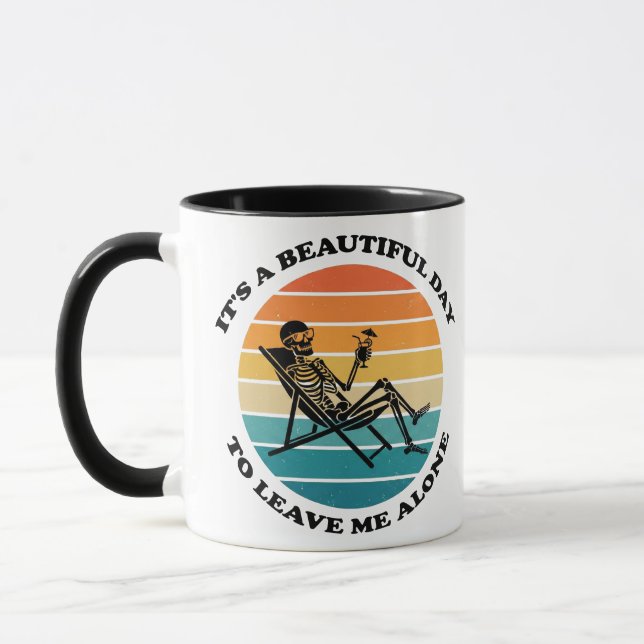 Mug Funny "Leave Me Alone" Retro Skeleton Sarcastic (Gauche)
