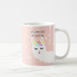 Mug Funny Llama Floral Blush Pink Stars