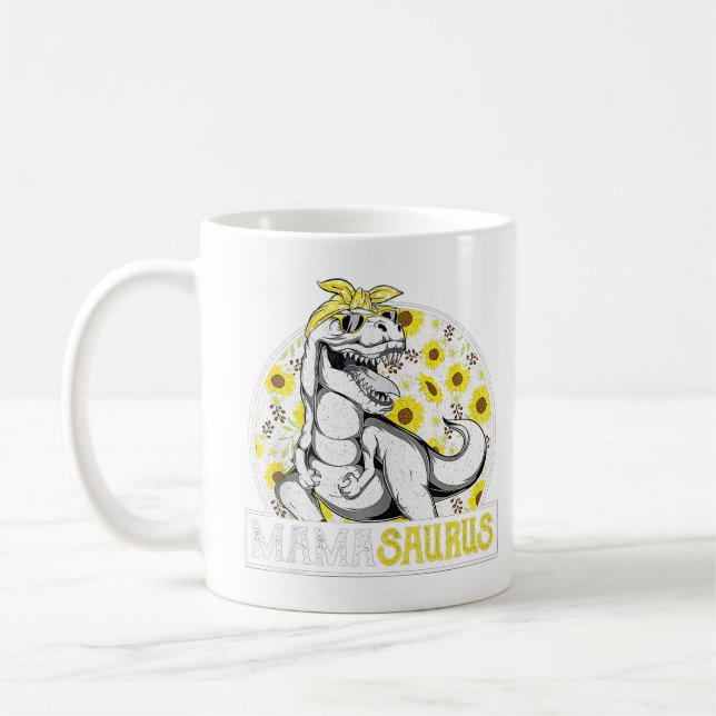 Mug Funny Mama Saurus Sunflower, Dinosaur Maman T Rex  (Gauche)