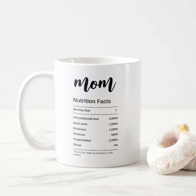 Mug Funny Maman Valeur nutritive Noir et blanc Script (Avec donut)