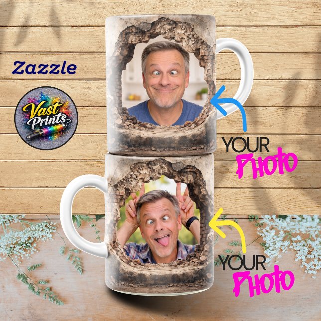 Mug Funny Man Peeking Through Hole Custom Photo (Funny Man Peeking Through Hole Custom Photo Mug)