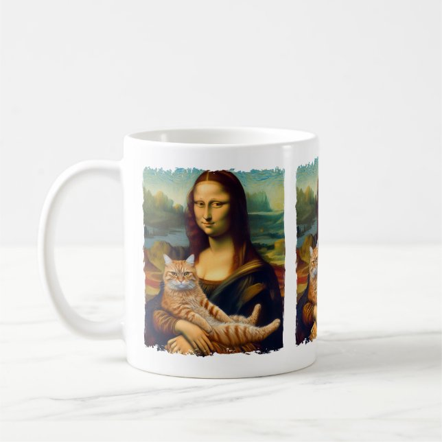 Mug Funny Meowna Lisa Portrait Amoureux de les chats e (Gauche)