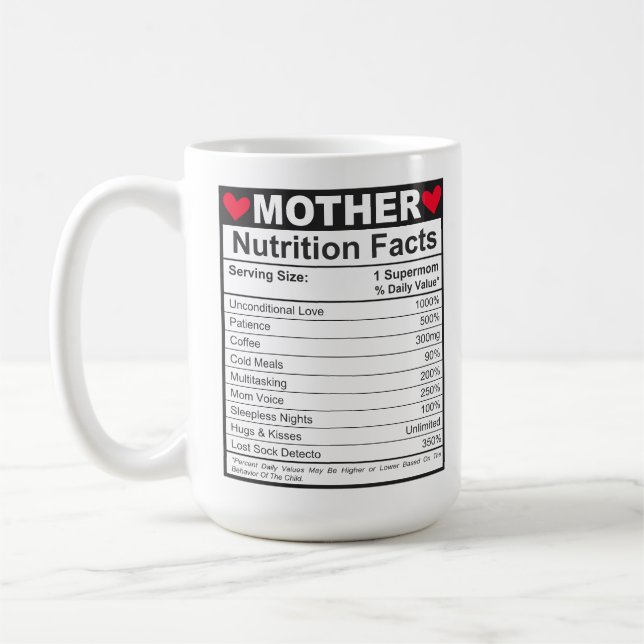 Mug Funny Mom Nutrition Facts Maman Vie essentielle (Gauche)