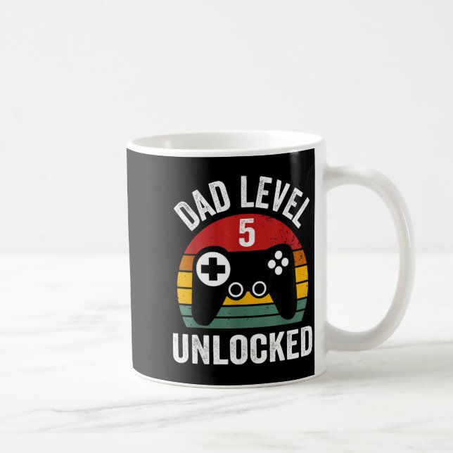Mug Funny New Dad Shirt Dad Level 5 Unlocked For 5 Kid (Droite)