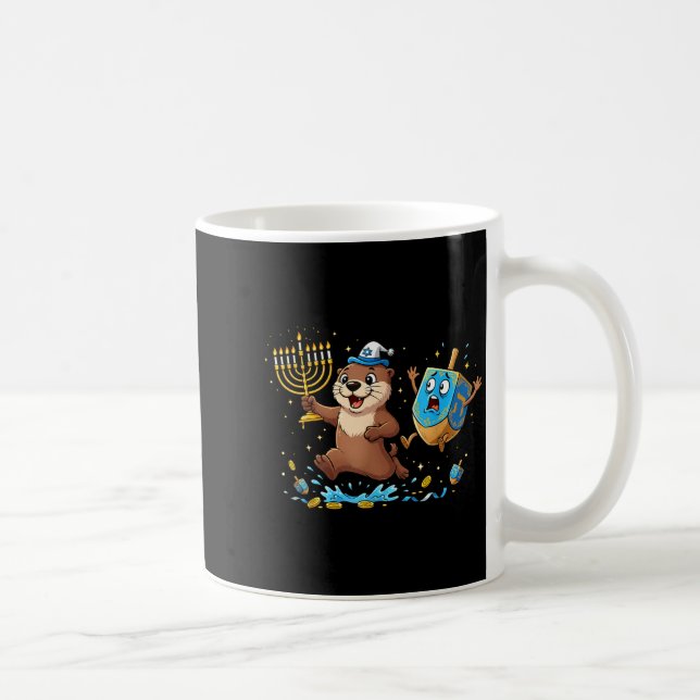 Mug Funny Otter Dreidel Menorah Hanukkah Kids Womens M (Droite)