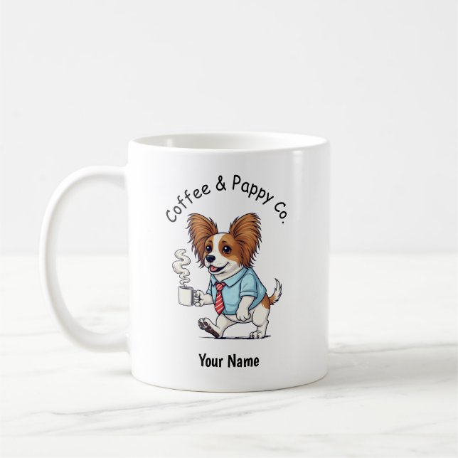 Mug Funny Papillon Dog Business Suit Coffee  (Gauche)