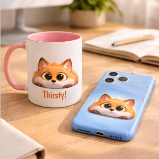 Mug Funny Peekaboo Fox "Thirsty!" Cute Office Gift