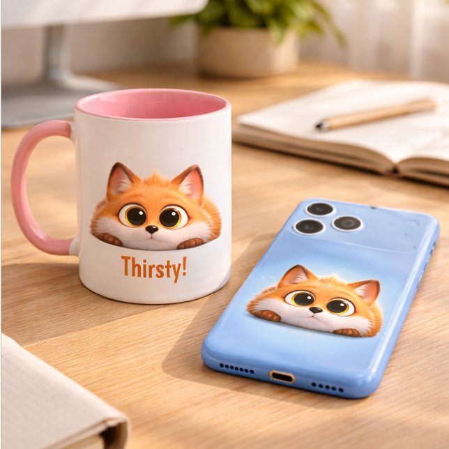 Mug Funny Peekaboo Fox "Thirsty!" Cute Office Gift ("Start your creative morning with the perfect Foxi aesthetic! 🦊☕)