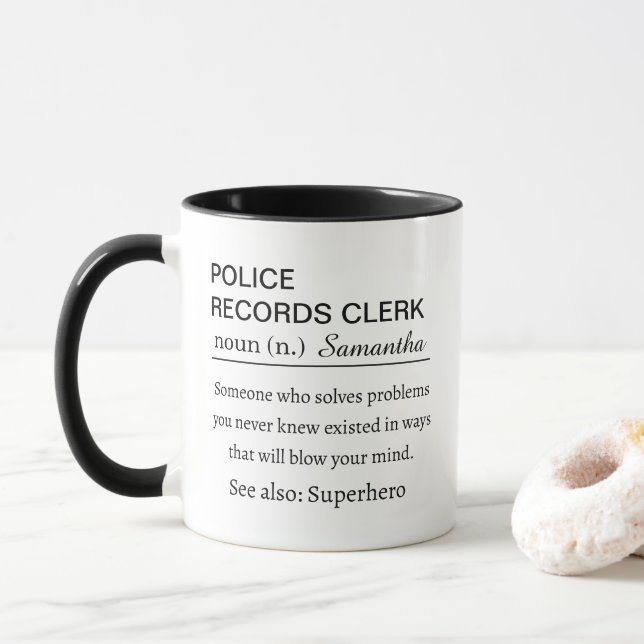 Mug Funny Personalized Police Records Clerk Definition (Avec donut)