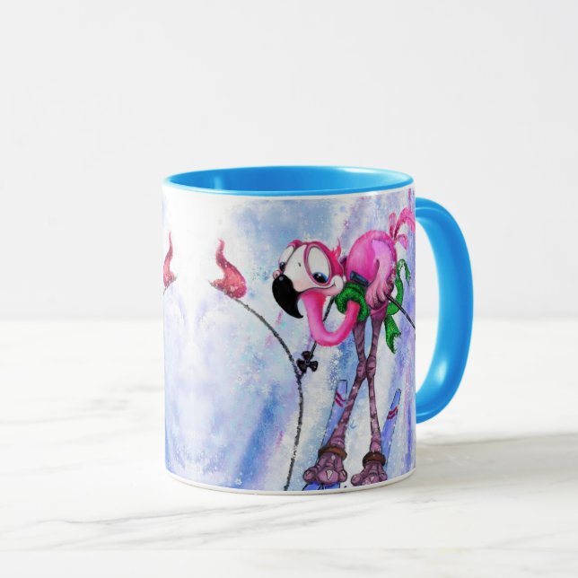 Mug Funny Pink Flamant rose Skier - Dessin Dessin Dess (Devant droit)