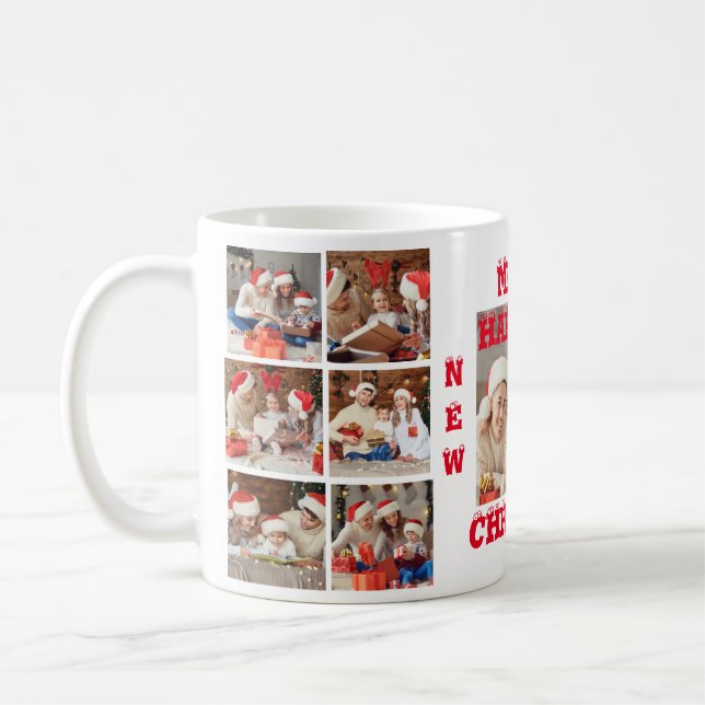 Mug FUNNY PLEIN PHOTO COLLAGE MERRY CHRISTMAS blanc (Gauche)