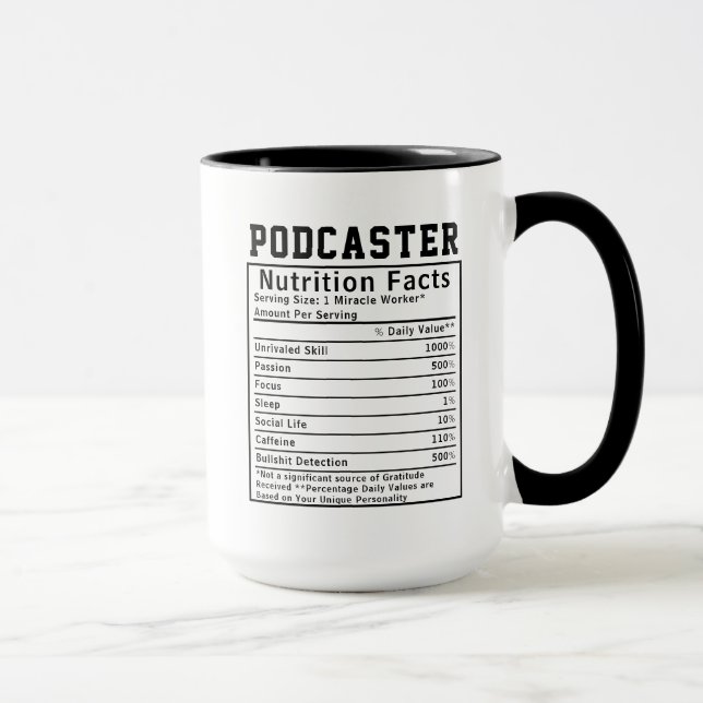 Mug Funny Podcaster La valeur nutritive Personnel empl (Droite)