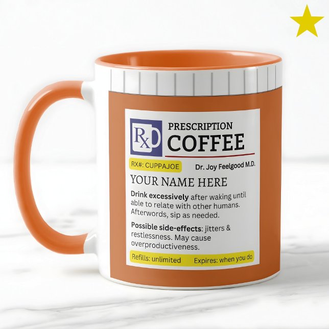 Mug Funny Prescription Bottle Custom Name Coffee (Créateur téléchargé)