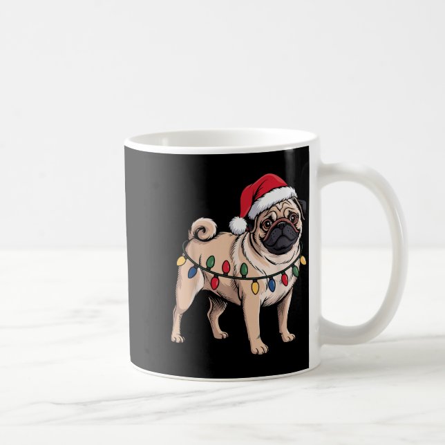 Mug Funny Pug Christmas Santa Hat Xmas Lights  (Droite)