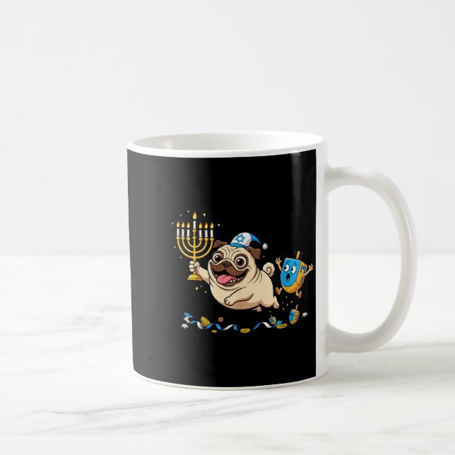 Mug Funny Pug Dreidel Menorah Hanukkah Kids Womens Men (Droite)