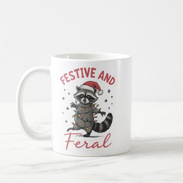 Mug Funny Raccoon Christmas Feral Meme Xmas  (Gauche)