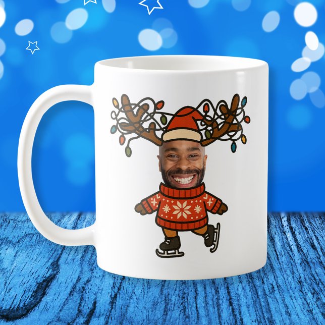Mug Funny Reindeer Photo personnalisée Visage Noël (Funny Reindeer Custom Face Photo Christmas Coffee Mug
)
