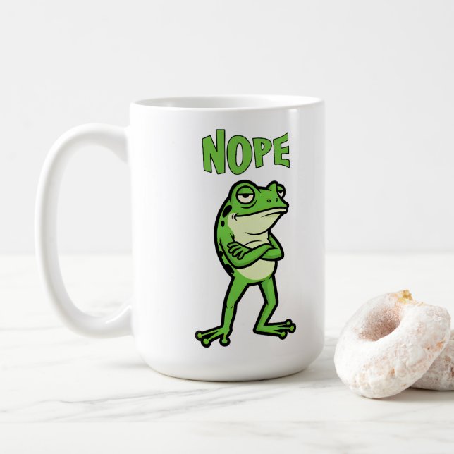 Mug Funny Sassy Frog Nope, Grumpy Toads Cartoon Illus (Avec donut)