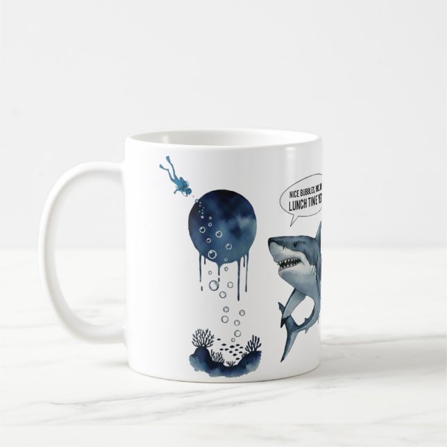 Mug Funny shark diver lunch time :nice bubbles bro (Gauche)