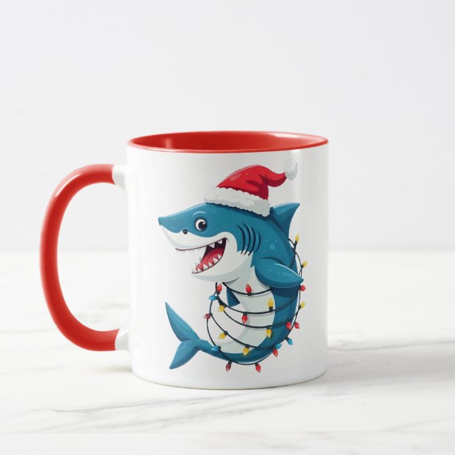 Mug Funny Shark Wearing Santa Christmas Hat  (Gauche)