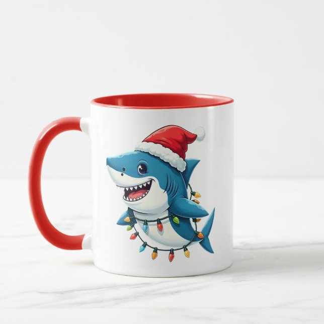 Mug Funny Shark Wearing Santa Christmas Hat  (Gauche)